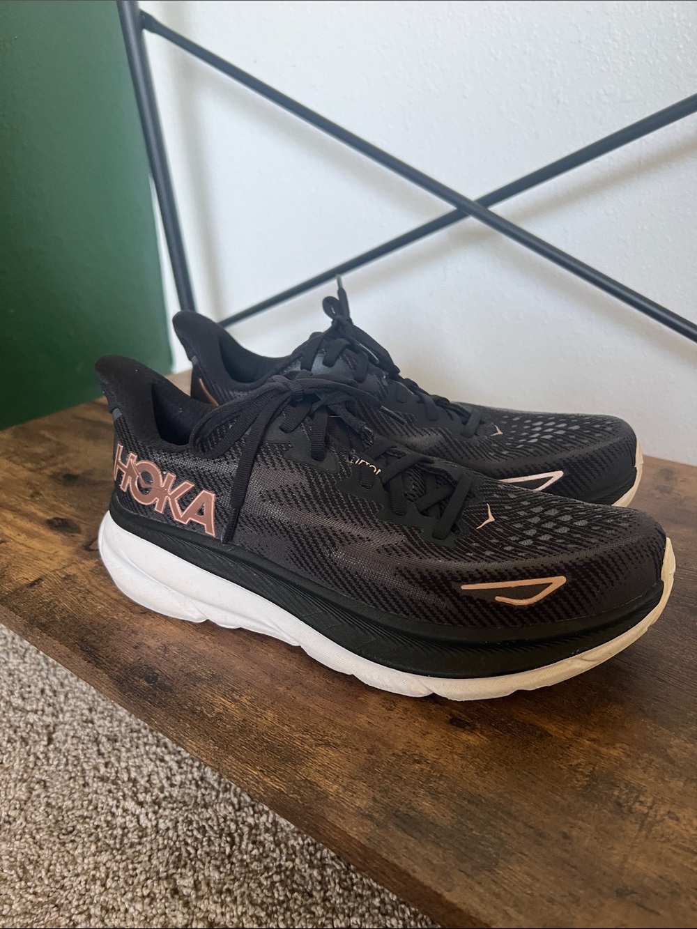 Hoka Clifton 9 Women’s Black with Rose Accent Running Shoes - Picture 3 of 4